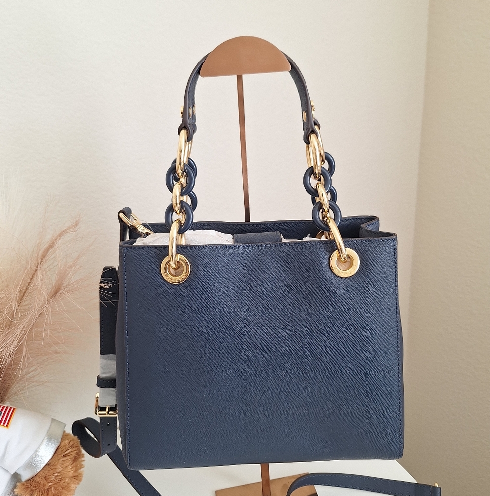 🌞MICHAEL KORS CYNTHIA NAVY BLUE SAFFIANO LEATHER CROSSBODY SATCHEL BAG🌺NWT!